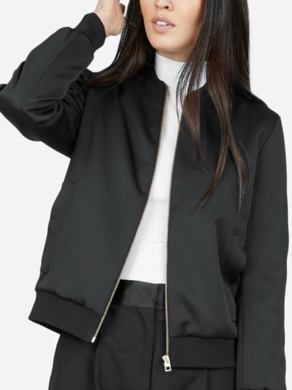 Everlane Black Bomber Jacket with Gold Zip